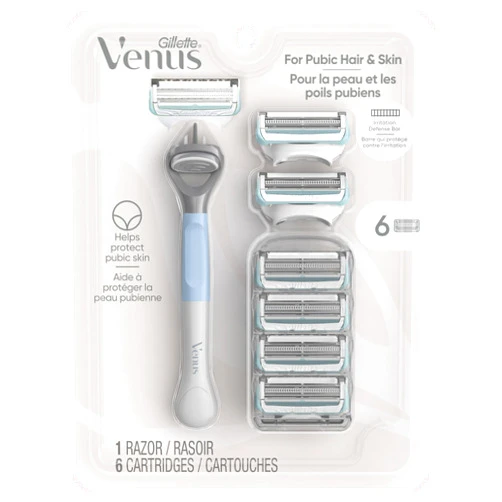 Gillette Venus for Pubic Hair and Skin, Women's Razor Handle + 6 Blade Refills, 1 Count (Pack of 1)