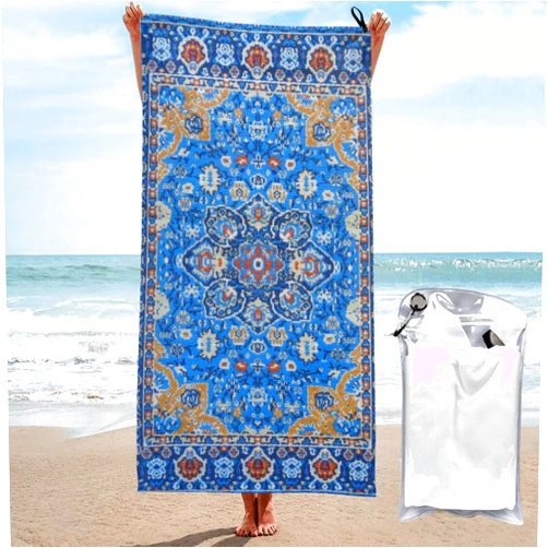 RAAPSBRW Antique Oriental Turkish Persian Carpet Blue Microfiber Beach Towel - Extra Large 31.5