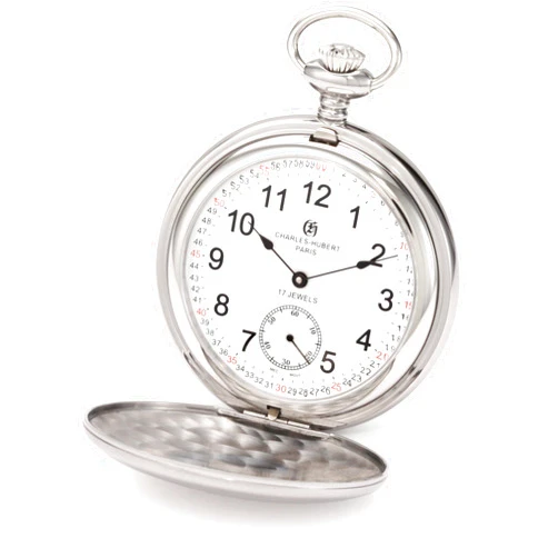 CHARLES-HUBERT PARIS Charles-Hubert, Paris 3908-WRR Premium Collection Stainless Steel Satin Finish Double Hunter Case Mechanical Pocket Watch