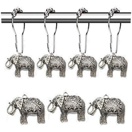 Aimoye Elephant Shower Curtain Hooks Rings - Misty Forest Shower Curtain Hooks Rust Proof, Chic Decorative Shower Curtain Hangers, Cute Nature Animal Vintage Theme Bathroom Decor