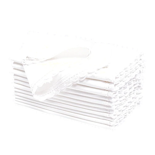 Ramanta Home Cloth Dinner Napkins Set of 12 Cotton Flax Fabric with Lace 20x20 Inch - Washable Fall Colors Table Linen Napkin for Christmas, Thanksgiving, Wedding, Cocktails or Everyday Use - White
