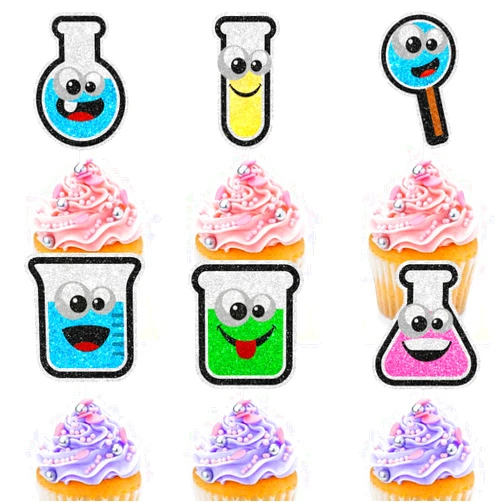 LIANGSS Chemistry Themed Cupcake Toppers 18-PC Set - Perfect to be a Boy or Girl Chemistry Birthday Party, School Lab Party, or Scientist Themed Baby Shower Party Decoration