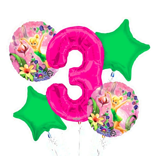 Viva Party Tinkerbell Balloon Bouquet 3rd Birthday 5 pcs - Party Supplies