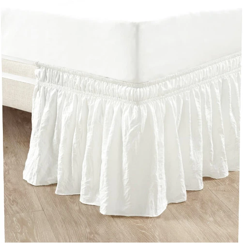 Lush Decor Ruched Ruffle Elastic Easy Wrap Around Bedskirt, Queen/King/Cal King, White