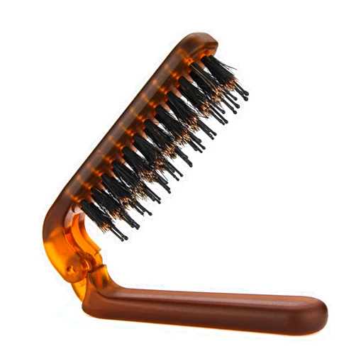 Ancable Travel Folding Hair Brush, Collapsable Portable Pocket Boar Bristle Hair Brush for Thin Thick Hair, Mini HairBrushfor Men Women Kids Thick Thin Curly Straight Wet Dry Hair Restore Shine