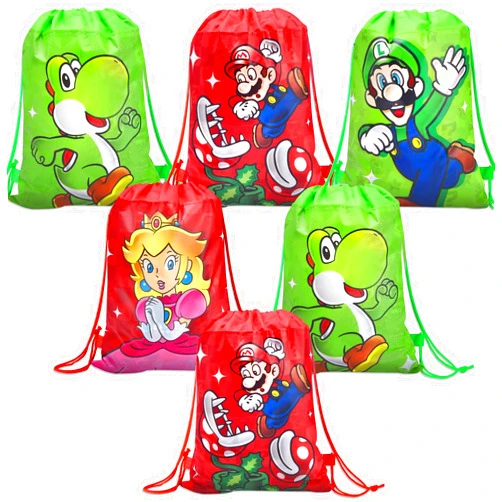 Aeiniweraabbcc Rekcopu Super Bros Party Supplies Non-Woven Drawstring Goodie Bags for Party Favors, Kid's Gift Backpacks