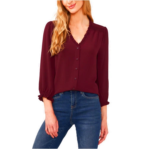 CeCe Women's 3/4 Sleeve Button Front Blouse
