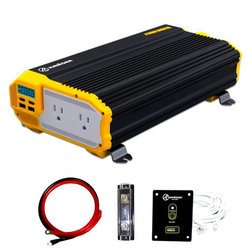 K KRIËGER Krieger 2000 Watts Power Inverter 12V to 110V, Modified Sine Wave Car Inverter, Dual 110 Volt AC Outlets, DC to AC Converter with Installation Kit Included - ETL Approved to UL and CSA Standards