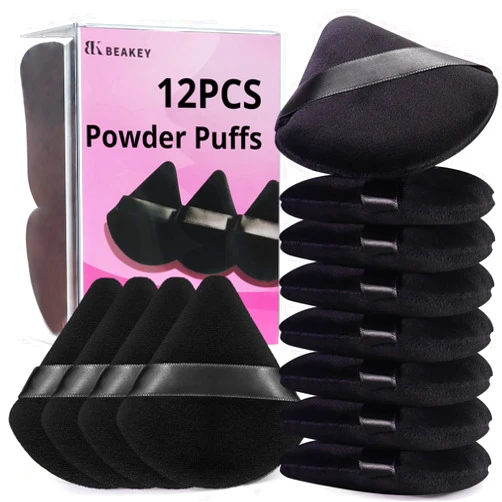 BEAKEY 12pcs Powder Puffs for Face Powder Triangle Powder Puff for Loose and Cosmetic Foundation, Makeup Puff for Contouring, Cloud Kiss Beauty Makeup Tools
