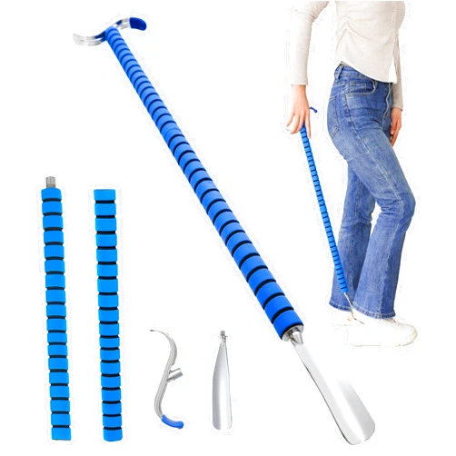 Fanwer Metal Long Shoe Horn with Dressing Stick - Shoe Horn Long Handle for Seniors, Disabled, Elderly | Adjustable Dressing Aid for Post-Surgery, Limited Mobility | Sock Remover & Shoe Helper Tool