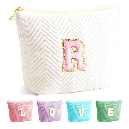 YOOLIFE Makeup Bag for Girls Teen Girls - Gifts for Teen Girls Cosmetic Bag, Teenage Girl Gifts, Birthday Gifts for Teens Girls, White Initial Cosmetic Bags Makeup Bag for Girls R