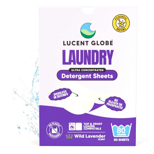 Lucent Globe Laundry Detergent Sheets. Pre-Measured Laundry Sheets. Powerful Stain Removal. Works in All Clothes Washers. World's Best Smelling Laundry Detergent. (1 Pack - 80 Washes, Lavender)