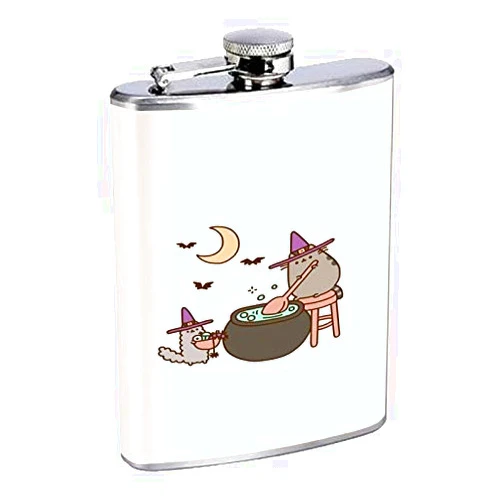 Sandpipper Cat Witch Hip Flask Stainless Steel 8 Oz Silver Drinking Whiskey Spirits Em1