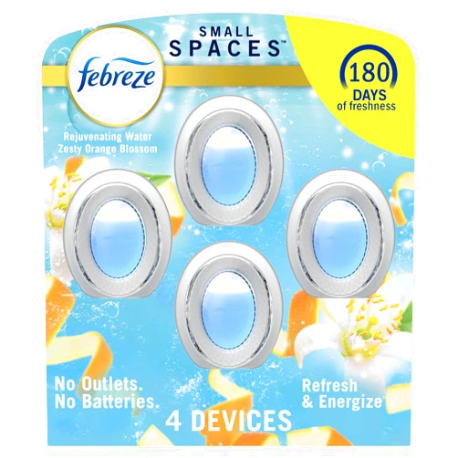 Febreze Small Spaces Air Freshener, Odor-Fighting, Plug In Alternative, Air Fresheners for Home and Bathroom and Kitchen, Closet Air Fresheners, Refresh & Energize Scent, 4 Count