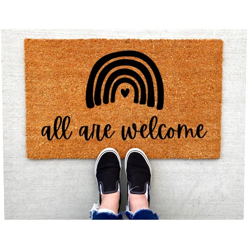 JFHNC All are Welcome Doormat, Gay Pride Doormat, Love is Love, LGBT Pride, Front Doormat, Welcome Mat, Gay Af, Door Mat Indoor Door Mats, Easy Clean Entrance Mat, Funny Doormat 20x32 Inch