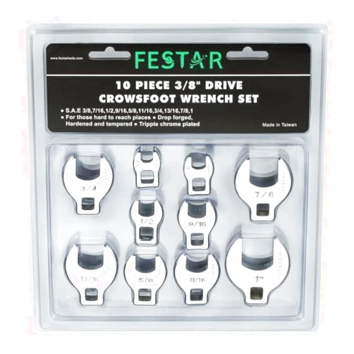 FESTAR 3-8 Inch Drive Jumbo Crowfoot 10 Piece Wrench (SAE) Set, Carbon Steel