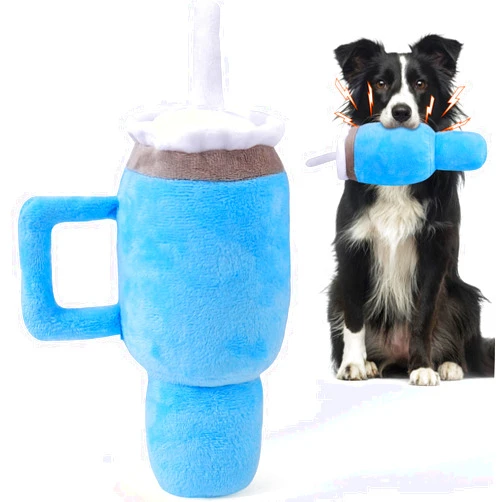 Mity rain Funny Tumbler with Handle Cup Dog Toys, Cute Squeaky Dog Toys Interactive Fluff and Tuff Dog Toys for Small Dogs/Large Dogs/Medium Size Dog (1 Blue)