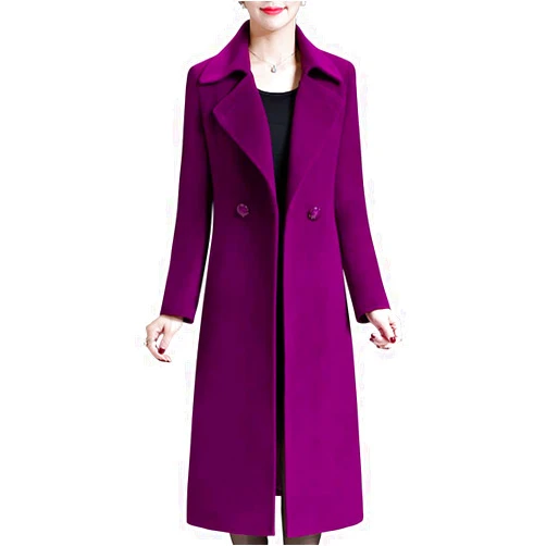 Aprsfn Women's Elegant Solid Color Mid-Length Thicken Warm Wool Blend Coat