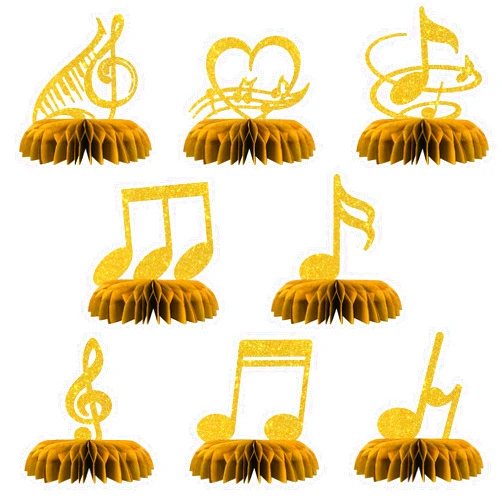 Maicaiffe Music Notes Honeycomb Centerpieses Decorations - Glitter 8 Pcs Music Theme Party Table Toppers Decor -Kids Birthday - Engagement - Wedding - Musical Party Decoration Supplies