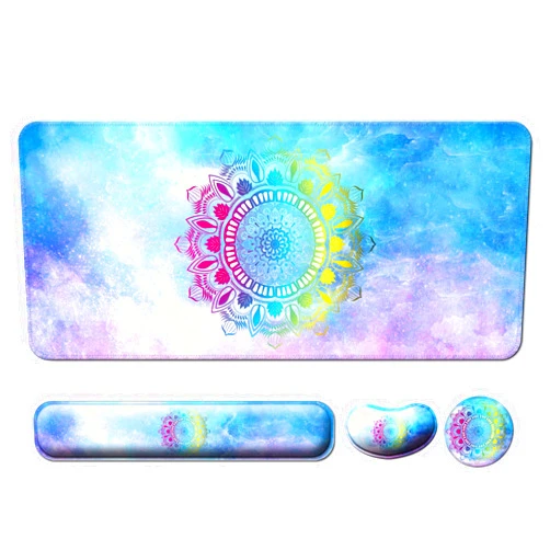 Wiabsi Keyboard Wrist Rest + Mouse Pad with Wrist Support + Desk Mat + Coaster 4 in 1 Set, XXL Large Gaming Mousepad Cute Ergonomic Mouse Pads for Desk Computer Laptop Office Decor-Star Mandala