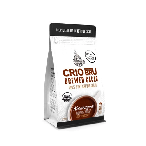 Crio Bru Brewed Cacao Nicaragua Medium Roast - Coffee Alternative Natural Healthy Drink | 100% Pure Ground Cacao Beans | 99.99% Caffeine Free, Keto, Low Carb, Paleo, Non-GMO, Organic (10ozFBM)