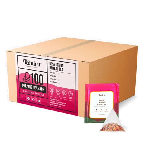 Teaniru, Rose Lemon Tea, 100 Pyramid Tea Bags, Individual Sachets | Relaxation Tea | Flavored Green Tea | 100% Natural Ingredients - Pure Leaf Tea