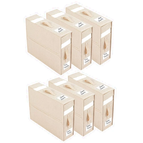 BESHOOME 6-Pack Bed Sheet Organizers and Storage, Queen/King Size (Beige), Foldable Sheet Organizer for Linen Closet, Fabric Storage Bins for Bedding Sheets,Duvet Covers and Pillow cases