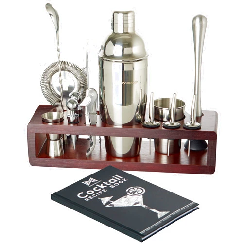 Modern Mixology Cocktail Shaker Set - 24 Piece Stainless Steel Bartender Drink Kit & Stand for Home Bar, Perfect for Drink Mixing at Home, Plus Cocktail Recipe Book