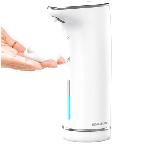 BEAUTURAL Automatic Foaming Soap Dispenser, Touchless Hand Soap Dispenser Rechargeable, Dish Soap Dispenser for Bathroom Countertop, Kitchen and Commercial 10oz/300ml