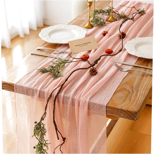 Keketoarrange Keketo Christmas Blush Pink Cheese Cloth Table Runner Rustic Gauze Cheesecloth Table Runner 120 Inch 10 FT for Wedding Baby Shower Bridal Shower Party Long Sheer Boho Centerpiece Home Decorations
