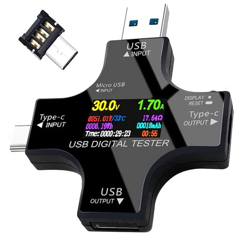Binval 2 in 1 Type C USB Tester Color Screen LCD Digital Multimeter, USB C Voltage Current Voltmeter Amp Volt Ammeter Detector USB Cable Charger Indicator DC3.6-32V/0-5.1A (Tester Only)