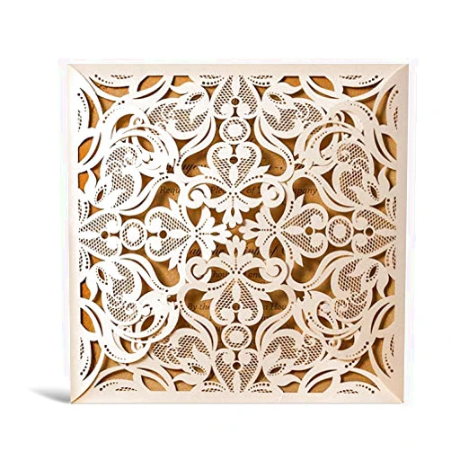 ALVESTORY 50 Square Wedding Invitations Cards with Envelopes, Beige Laser Cut Floral Invites Card Sets for Quinceanera Engagement Bridal Shower Graduation Anniversary Party Invites Personalised