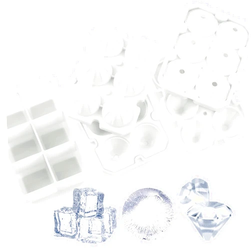 Meidong Ice Cube Trays, meidong 3 Pack Food-Grade Silicone Ice Cube Trays Round Big Ice Balls Square Diamond Ice Cube Trays, Reusable and Easy Release Reusable for Chilling Whiskey Wine Cocktail (White)