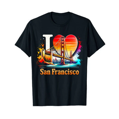 San Francisco Golden Gate Bridge CA Love Splash I Love San Francisco Heart Iconic Golden Gate Bridge SFO T-Shirt