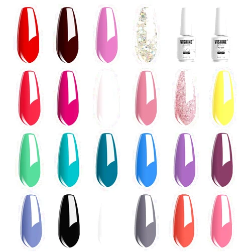 Vishine 24 PCS Soak Off UV Led Gel Nail Polish Plain Range - 22 Color Gel Polish & No Wipe Base and Top Coat Starter Gel Nail 02