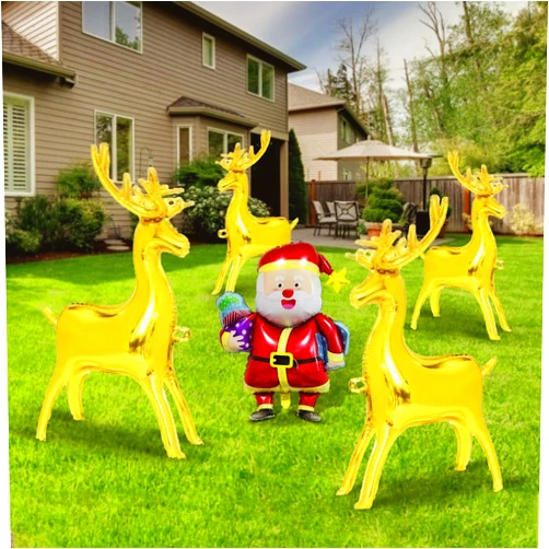 MIIBOO 5Pcs Christmas Reindeer Balloons Kit, Christmas Party Balloons Large Reindeer Balloons Golden Moose Foil Balloons Santa's Balloons Winter Theme for Christmas New Year Garden Decoration.