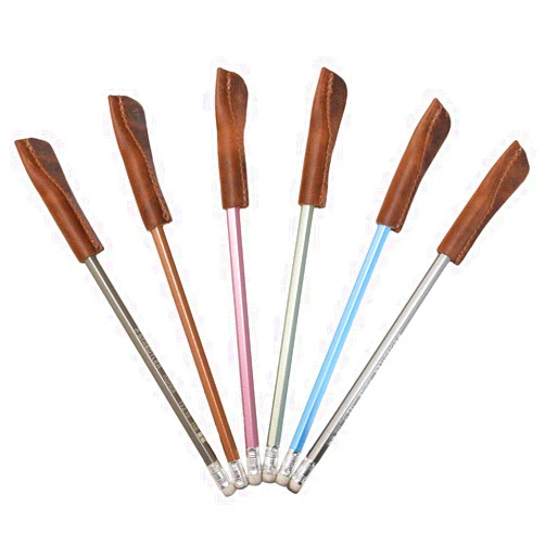 Hide & Drink, Set of 6 Pencil Caps, Pencil Lead Protectors, Classy Covers, Office Essentials, Accessories, Full Grain Leather, Handmade, Bourbon Brown
