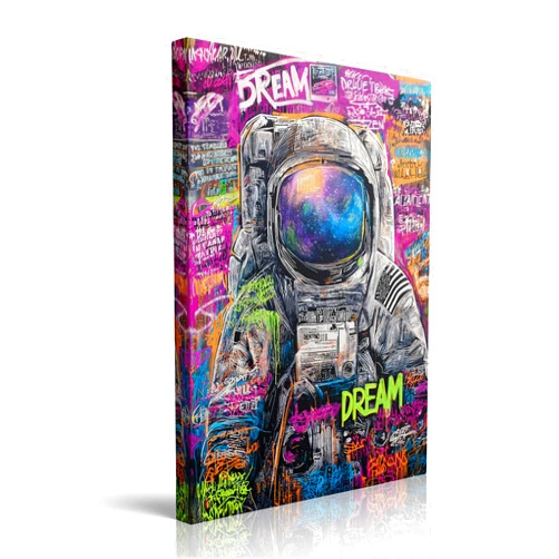 SC LIFE Graffiti Astronaut with DREAM Text Galaxy Visor Canvas Wall Art Framed Banksy Style Painting Prints Posters Artwork for Boys Room Space Themed Wall Decor 12x16 Inches