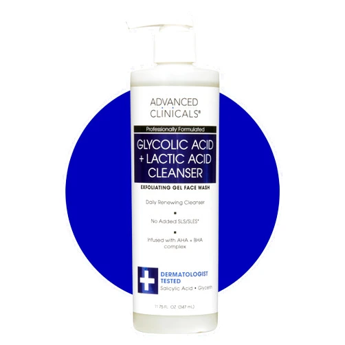 Advanced Clinicals Glycolic Acid Exfoliating Face Wash For Women & Men | Lactic Acid & Salicylic Acid Facial Cleanser | Glycerin Gel Gleanser Helps Gently Exfoliate & Cleanse Dirt & Oil, 11.75 Fl Oz