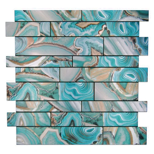KASARO Peel and Stick Backsplash PVC Tile for Kitchen, 10-Piece Banded Decorative Self-Adhesive Mosaic Wall Tile Stickers for Stove, Vanity, Fireplace, Agate Green