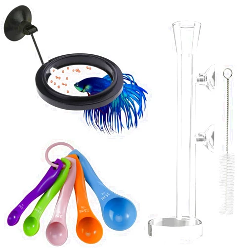 Dbeans Flourithing Fish Feeding Ring, Shrimp Feeding Dish, and Feed Measuring Spoon - Ideal Betta Fish Toys and Aquarium Feeding Accessories with Coral Feeder and Shrimp Feeding Tube