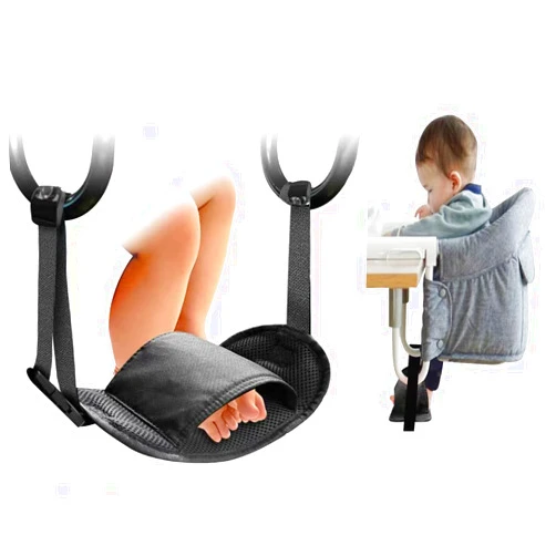 BUYBAR Baby Footrest Compatible with Inglesina Fast Table Chair, Adjustable Foot Rest for Clip-On Table Chair with Tray, Toddler Hook-On Portable Chair for Travel (Black-with Rabbit Ear)