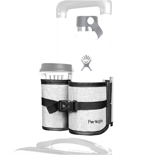Perilogics Luggage Travel Cup Holder Attachment for Suitcase Drink, Coffee Mug, Bottle Caddy. Traveler Carry on Hands Free Accessory. Ideal for Frequent Travelers or Flight Attendants Gift.