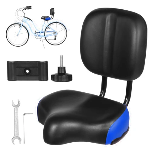 OMISTAR Bike Seat with Backrest - Oversized Bicycle Saddle with Back Support, Wide Bike Padded PU Cushion Saddle, Universal Saddle Replacement for Tricycle, Height Adjustable