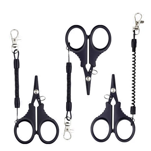 Abvsdu 3 Pieces Fishing Scissors, Stainless Steel Fishing Line Cutter &braided Line Cutter, Cutters with Titanium Coating-Fishing with Hook and Retractable Coil Lanyards Fishing Accessories (Black)