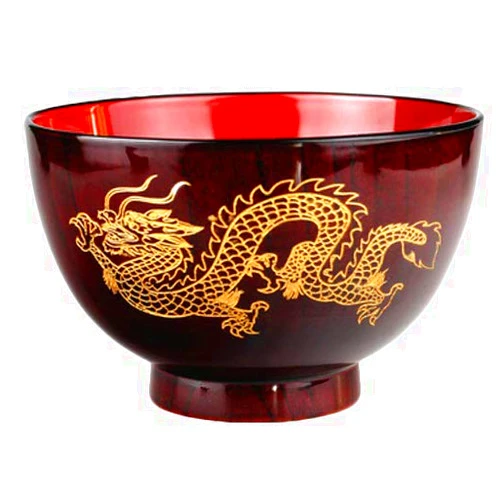 Unknown Linshing Japanese Raw Lacquer Jujube Dark Color Dragon Pattern Wooden Bowl (A)