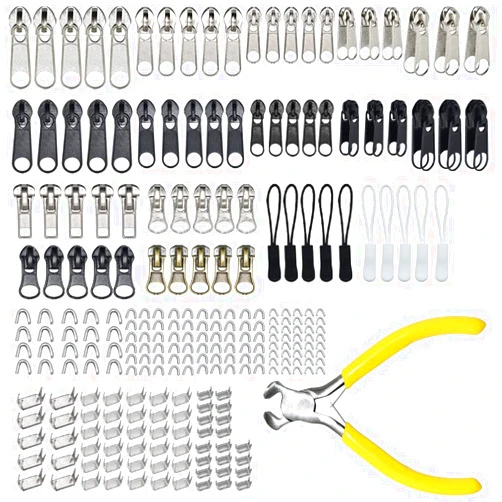 BDS-HOME 252Pcs Zipper Repair Kit, Zipper Replacement Zipper Pulls, Zipper Fix Replacement Zipper Slider Set with Installation Pliers for Jacket Backpack Luggage Sleeping Bag #3#5#8 Silver and Black