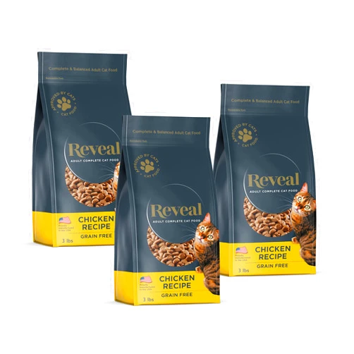 Reveal Natural Dry Cat Food, Grain and Potato Free, with Added Vitamins & Minerals, Food for Cats, Chicken Recipe 3 x 3 lb Bags