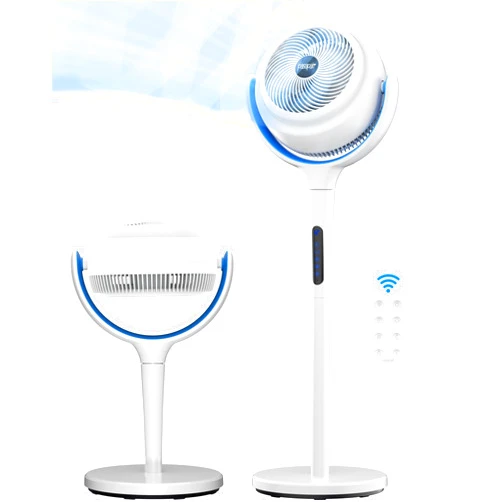 pasapair Pedestal Fan with Light, 12 Speeds Portable Oscillating Fan for Bedroom Adjustable Height, 90°+90° Smart Floor Fans with Remote and 3 Modes, 12 Timer, Quiet, White