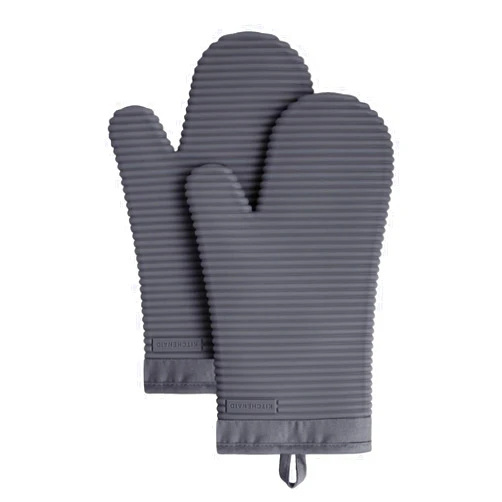 KitchenAid Ribbed Soft Silicone Oven Mitt Set, Charcoal Grey 2 Count , 7.5